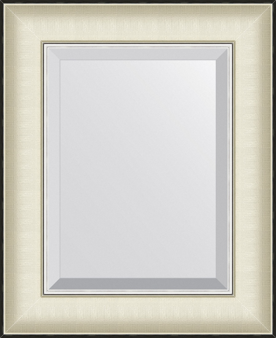 BY 7448 Зеркало с фацетом в багетной раме - белая кожа с хромом 78 mm EVOFORM Exclusive