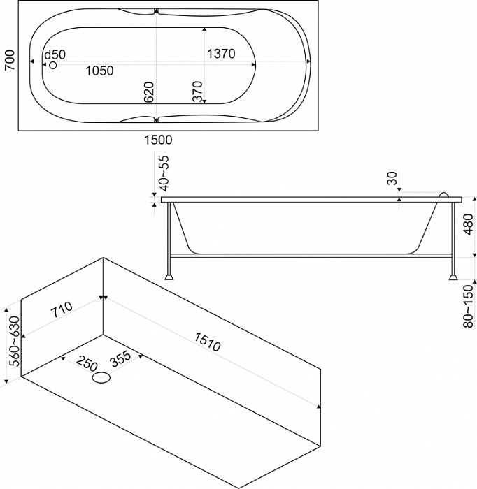 ВС00047 Ванна акриловая Bas Рио Santreyd - Вид №1