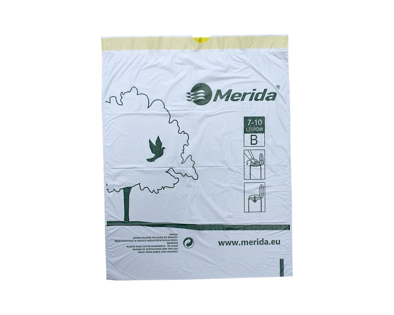 WTB101 Одноразовые мешки для мусора с стягивающей лентой, ароматизированный ТОП, объем 7-10 л, рулон 25 шт., БЕЛЫЙ, ПЭНД Merida  - Вид №1