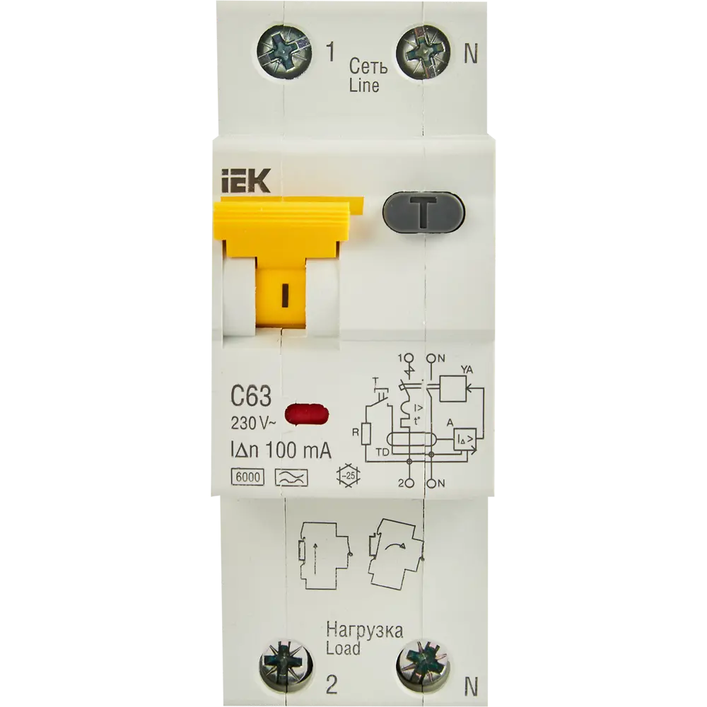 Дифференциальный автомат IEK АВДТ 63А 2P с защитой от токов утечки 87762182 STLM-1106769 - Вид №1