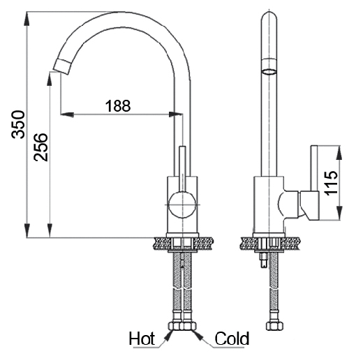 R6501 Смеситель для кухни однорычажный, боковой Raiber Focus - Вид №4