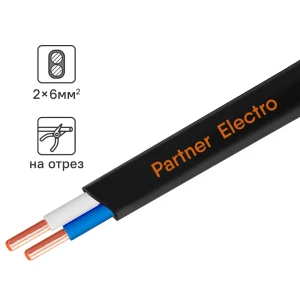 Кабель силовой ПАРТНЕР-ЭЛЕКТРО ВВГ-Пнг(А)-LS 2×6 плоский медный 82033214