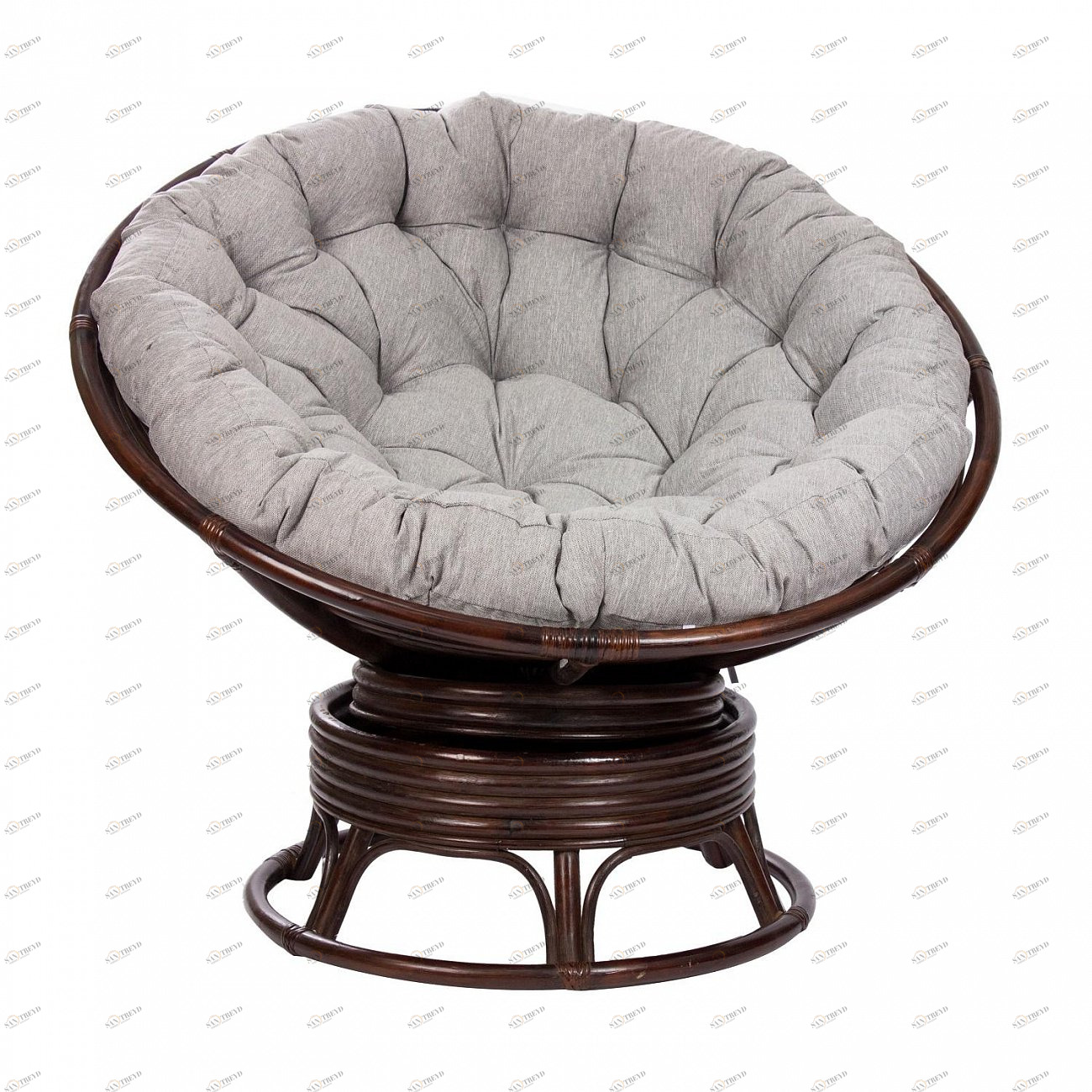 Кресло-качалка круглое из ротанга с подушкой орех Papasun Swivel Rocker IMPEX  00-3885604 Коричневый;серый 