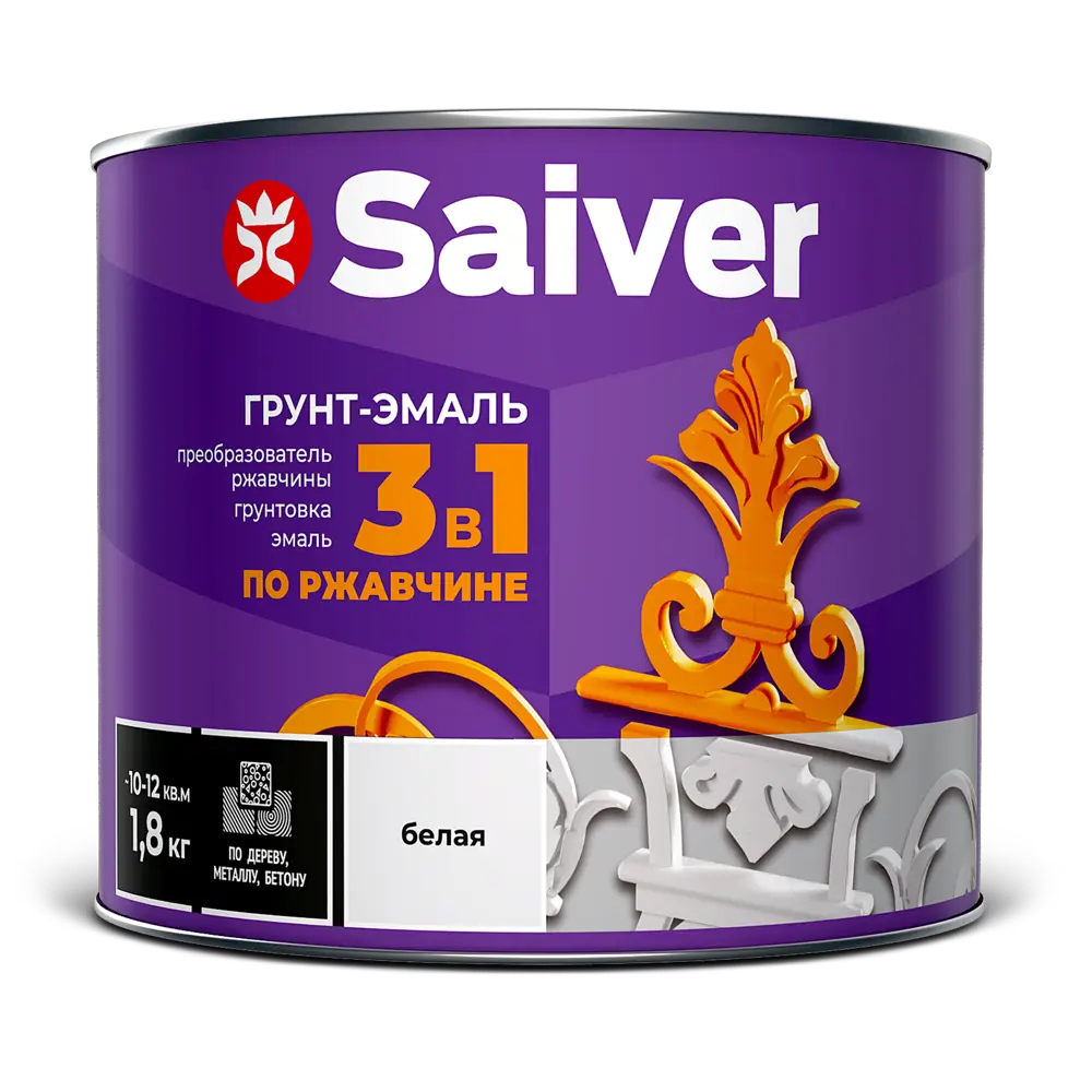 Грунт-эмаль по ржавчине 3 в 1 Saiver гладкая цвет белый 1.8 кг 83402826 STLM-2181278  - Вид №1