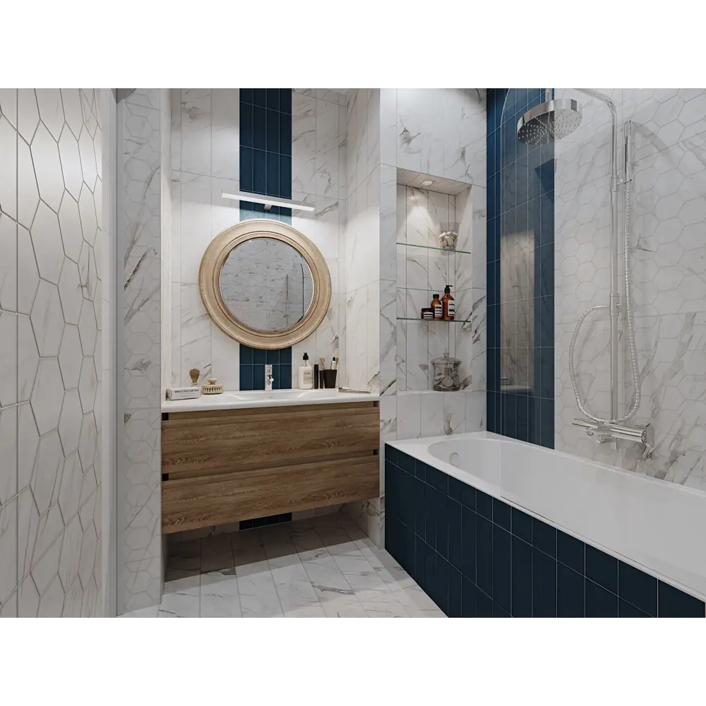 Плитка настенная Marble «Гексо» 60x30 см 1.62 м2 цвет белый матовый BELANI STLM-2145793 - Вид №6