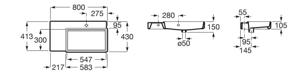 Фарфоровая прямоугольная подвесная раковина Roca ARCH-00130945 - Вид №2