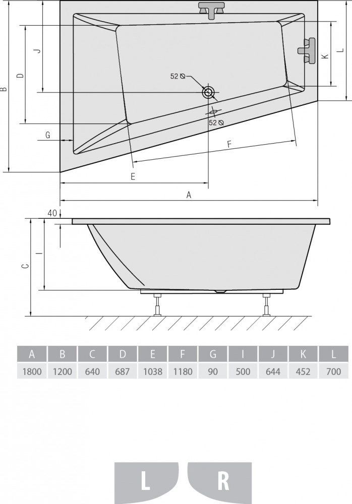 Акриловая ванна ALPEN Triangl 180 R 20611 - Вид №2
