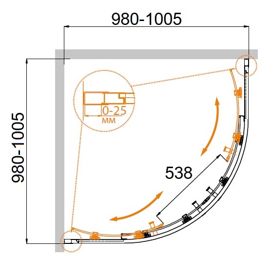 Душевой уголок CEZARES MOLVENO-R-2-100-P-Cr-IV - Вид №5