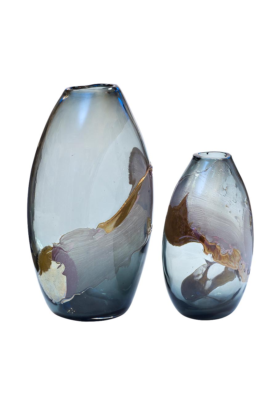 Ваза стеклянная круглая серо-бежевая 28 см от Garda Decor GARDA DECOR - 113771 Серый  - Вид №1