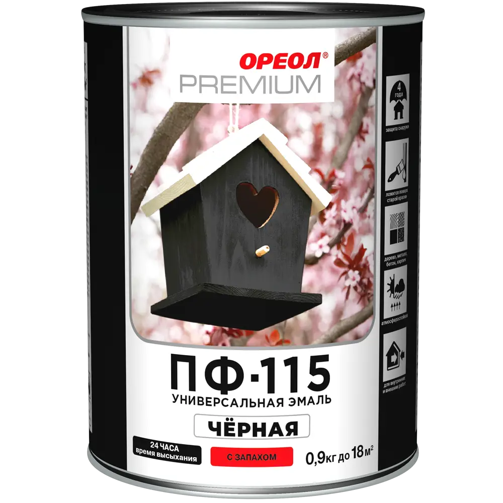 Эмаль Ореол Premium ПФ-115 глянцевая цвет чёрный 0.9 кг STLM-2096553 - Вид №1