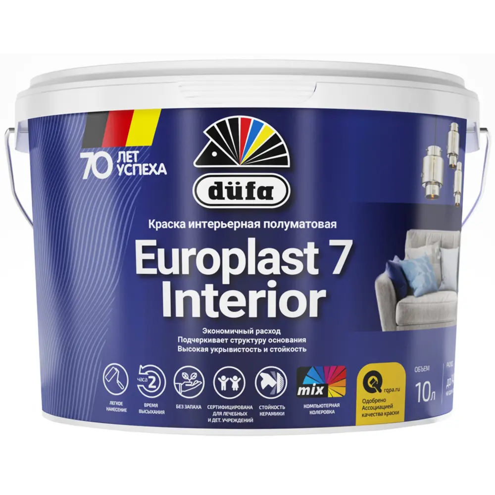 Краска для стен и потолков Dufa «Europlast 7 Interior» цвет белый 10 л STLM-2114331