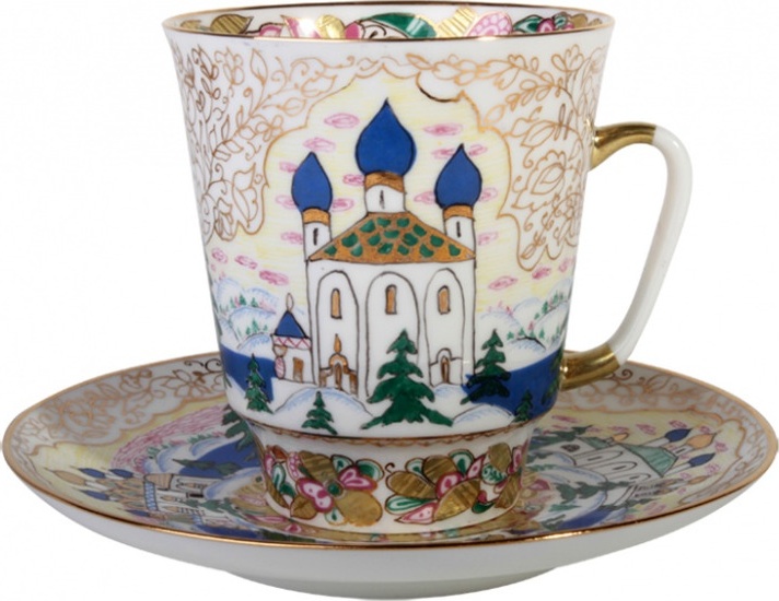 80394 Императорский фарфоровый завод Чашка с блюдцем "Русь" "Майская" Фарфор костяной 