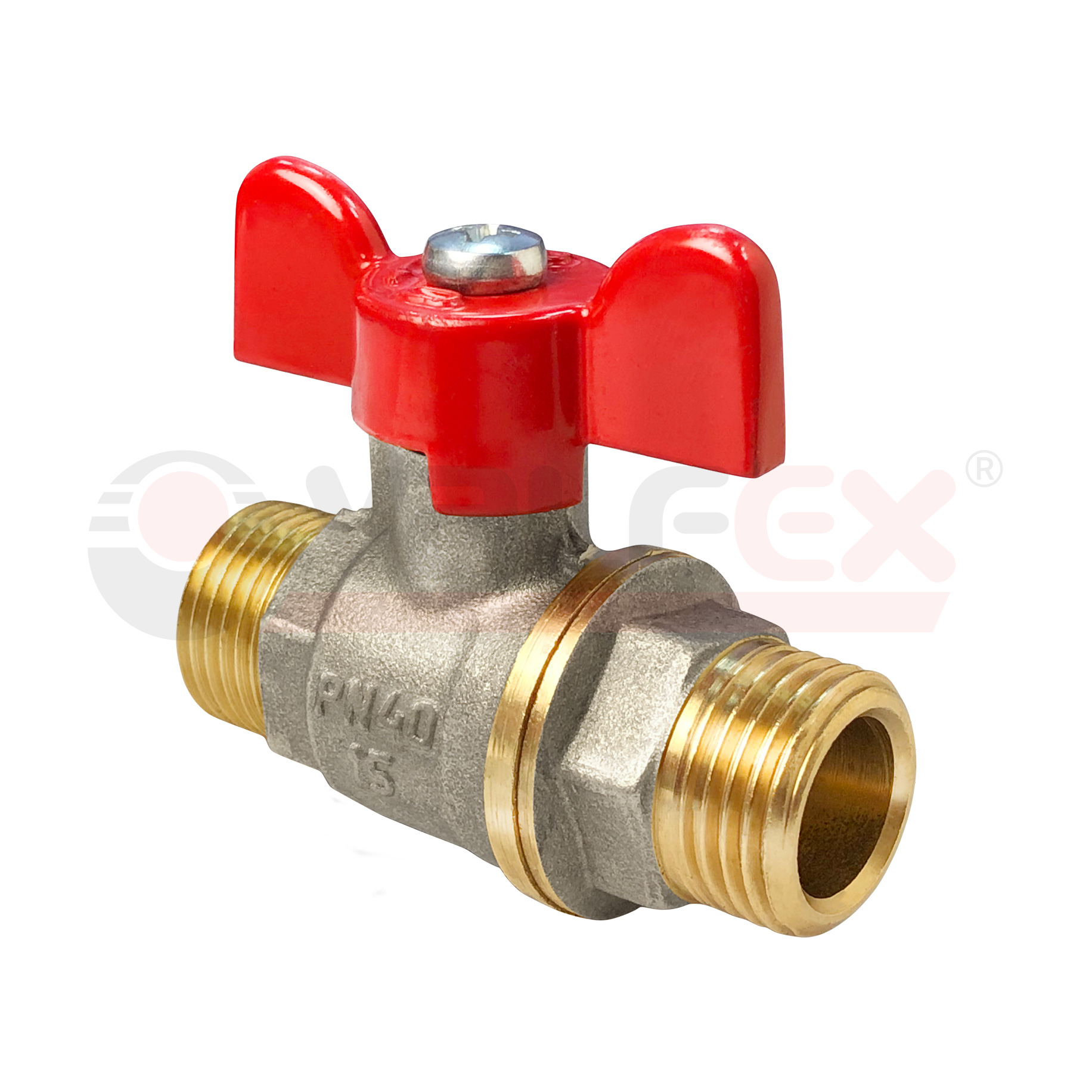 VF.219.NB1.034 Valfex Кран шаровой (с никелевым покрытием), ручка-бабочка (наруж.-наруж.)  3/4" 