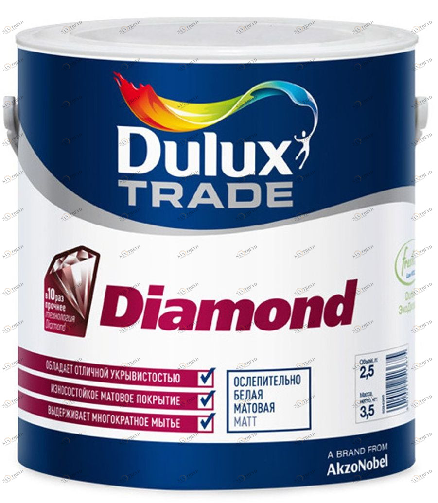 Краска Dulux Diamond Matt / Дулюкс Даймонд Мат износостойкая матовая 2,5л Santreyd 5621
