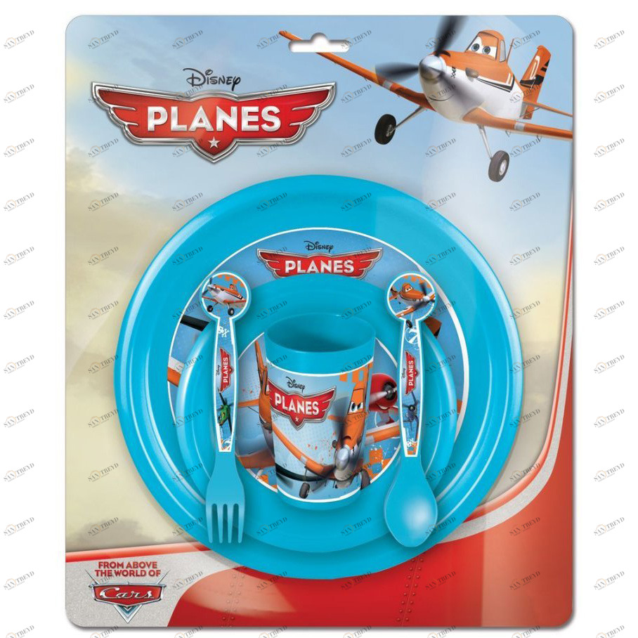 Набор детской посуды "Самолеты" (миска, тарелка, стакан, ложка, вилка) ND PLAY САМОЛЕТЫ 335880 Голубой Santreyd 