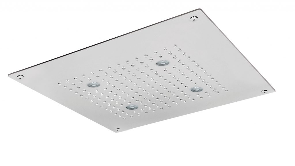 888 / C4QPR ХРОМОТЕРАПИЯ / ХРОМОТЕРАПИЯ 400x400 мм. стальной квадратный потолок душевая лейка с функцией дождя и хромотерапией с сенсорным управлением для активации хромотерапии. Bongio Wellness 888/C4QPR CROMOTERAPIA/CHROMOTHERAPY