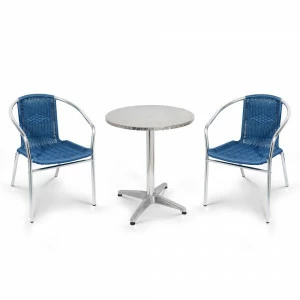 Мебель из ротанга, круглый стол и стулья синие на 2 персоны AFINA  240942 Синий;хром