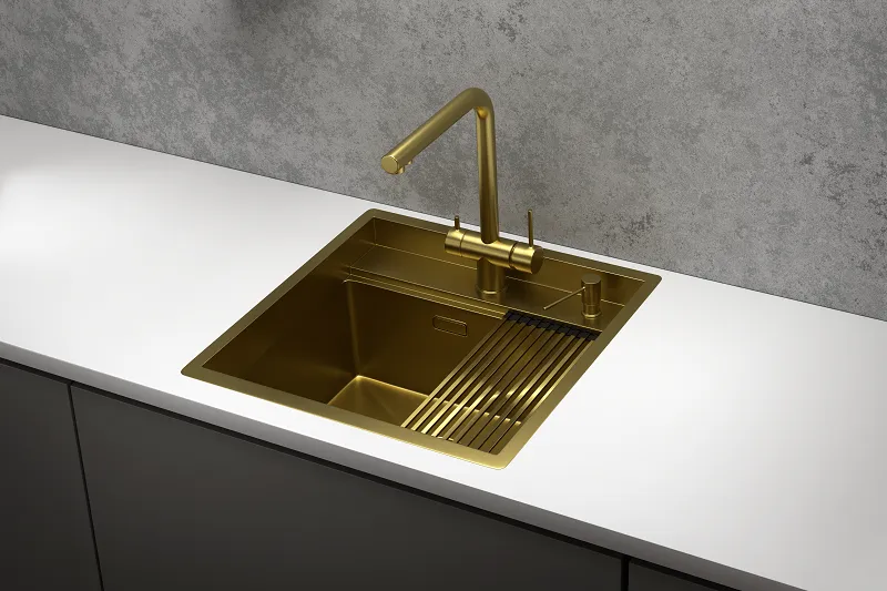 KS-5051, ЗОЛОТО САТИН, стальная кухонная мойка KITCHEN SPACE GRANULA KS-5051-ST351