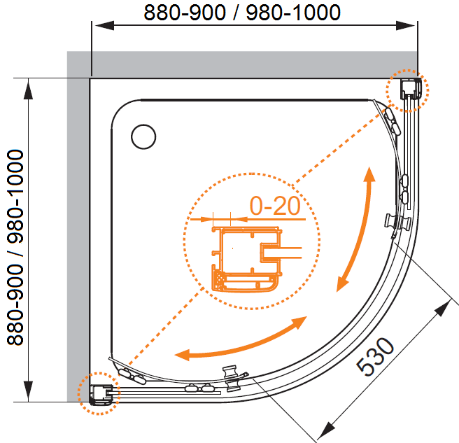 Душевой уголок CEZARES ANIMA-W-R-2-90-P-Cr - Вид №4