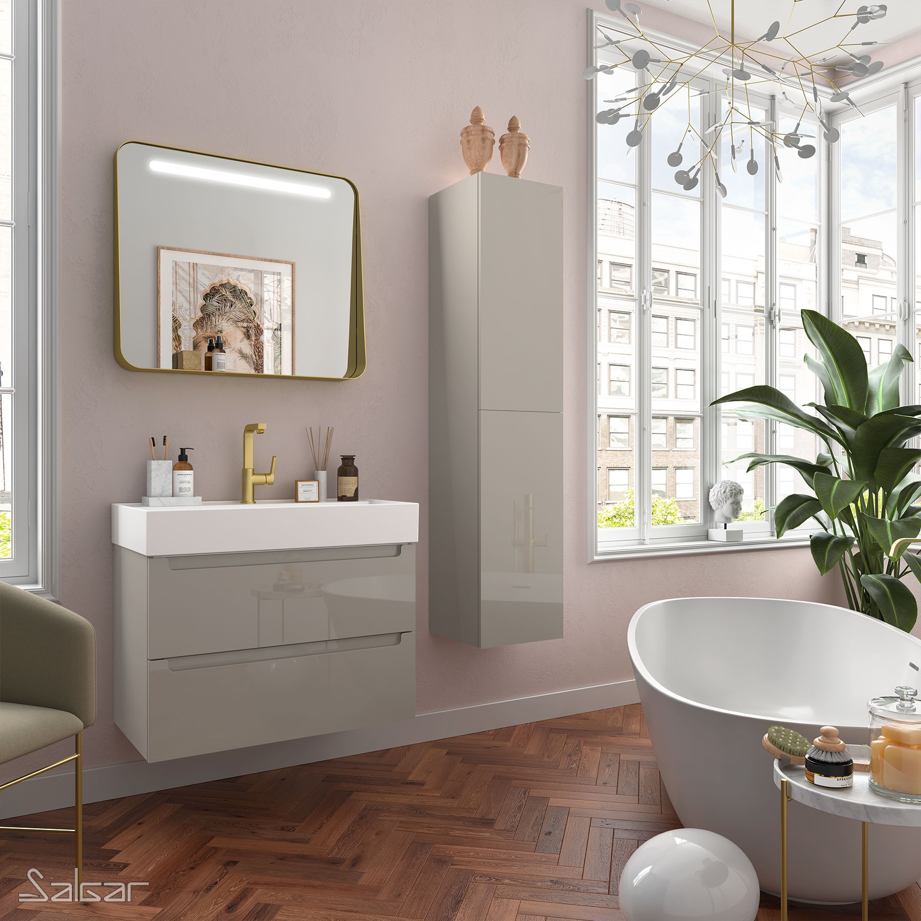 26680 SALGAR Мебель под умывальник MONTERREY 800 2 металлических ящика GLOSS TAUPE 797 x 540 x 450 мм Глянцевый серый 