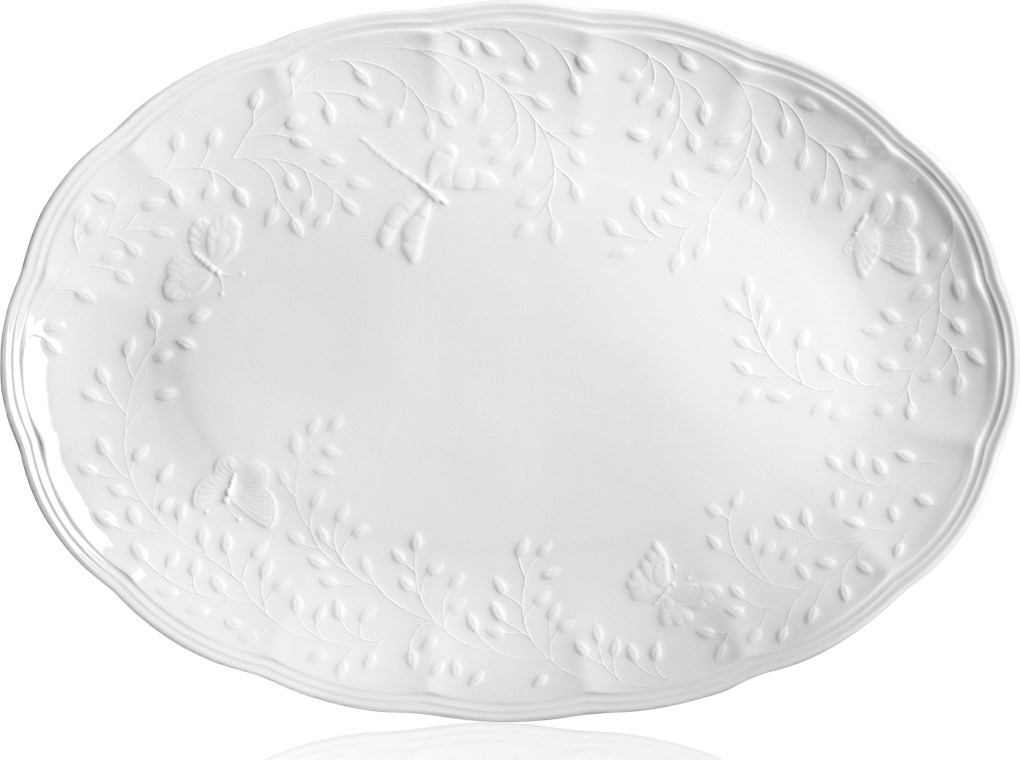 10616269 Lenox Блюдо овальное Lenox "Бабочки на лугу" 40,5см (белое, рельеф) Фарфор 