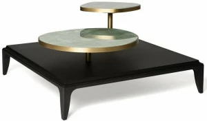 Bellotti Ezio Деревянный журнальный столик с подступенками из латуни и кварцита Delfi 2018-03