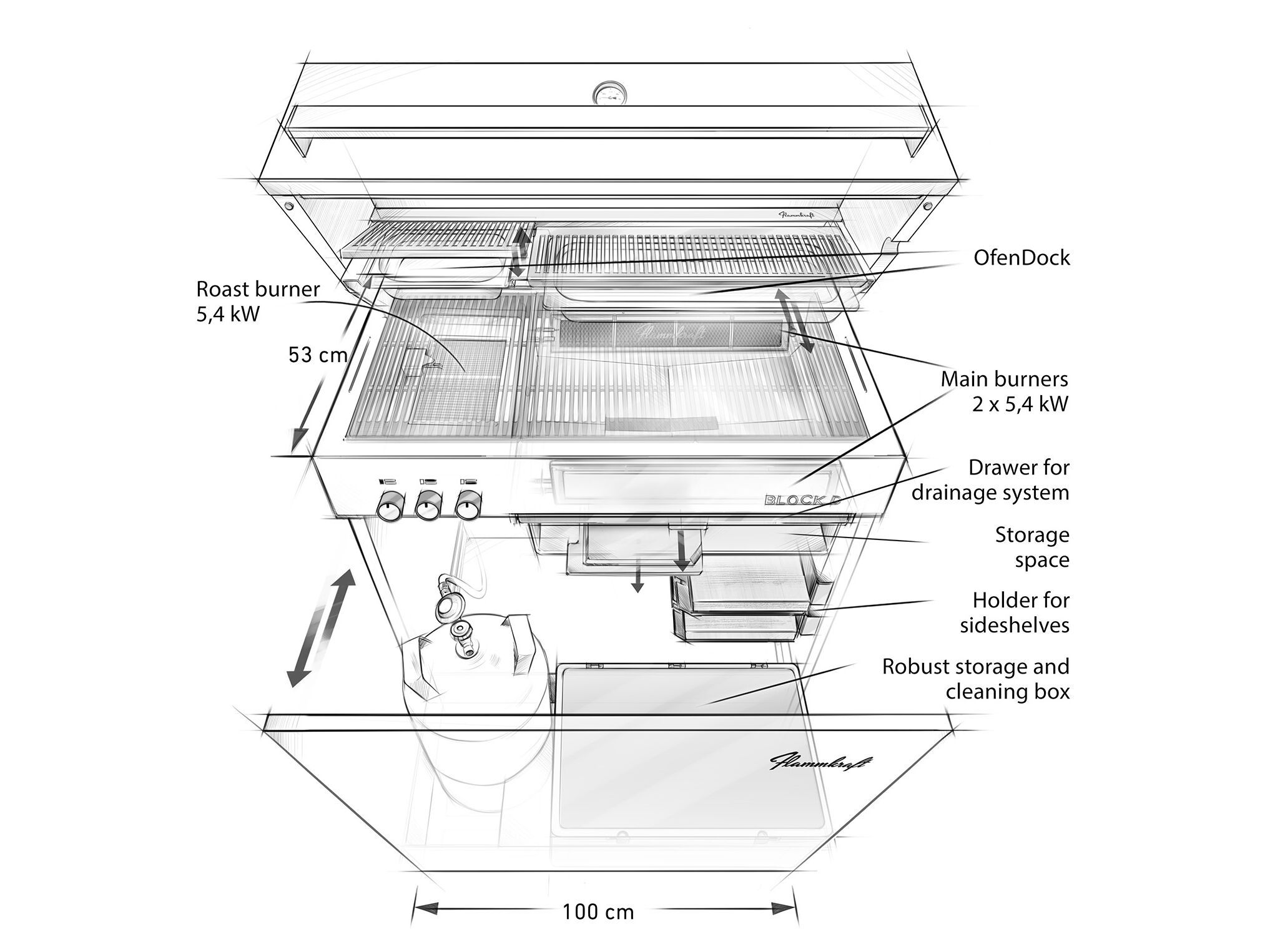 Газовый гриль из нержавеющей стали Flammkraft BLOCK D ARCH-00141165 - Вид №11