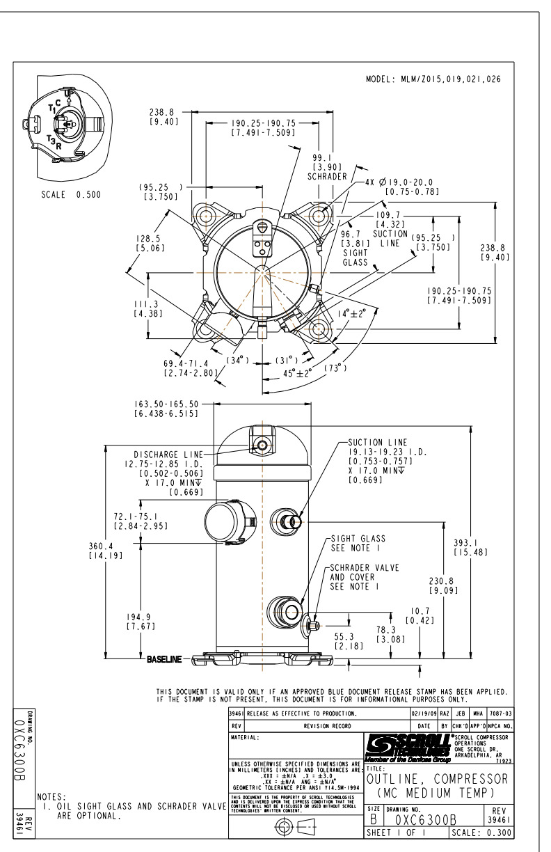 Danfoss MLZ — герметичные спиральные компрессоры MLZ026T2LP9A Компрессор спиральный 121L8672  - Вид №1