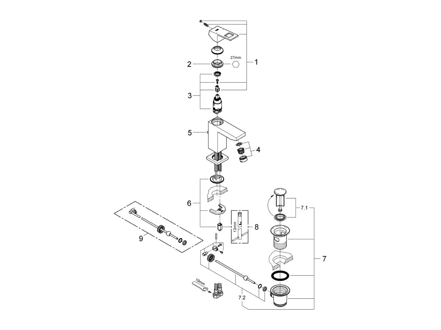 Смеситель для раковины с ограничителем температуры Grohe Eurocube ARCH-00104649 - Вид №3