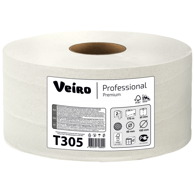 Т305 Veiro Туалетная бумага в рулонах Veiro Professional Comfort Т305 Q2 12 рулонов по 170 м 