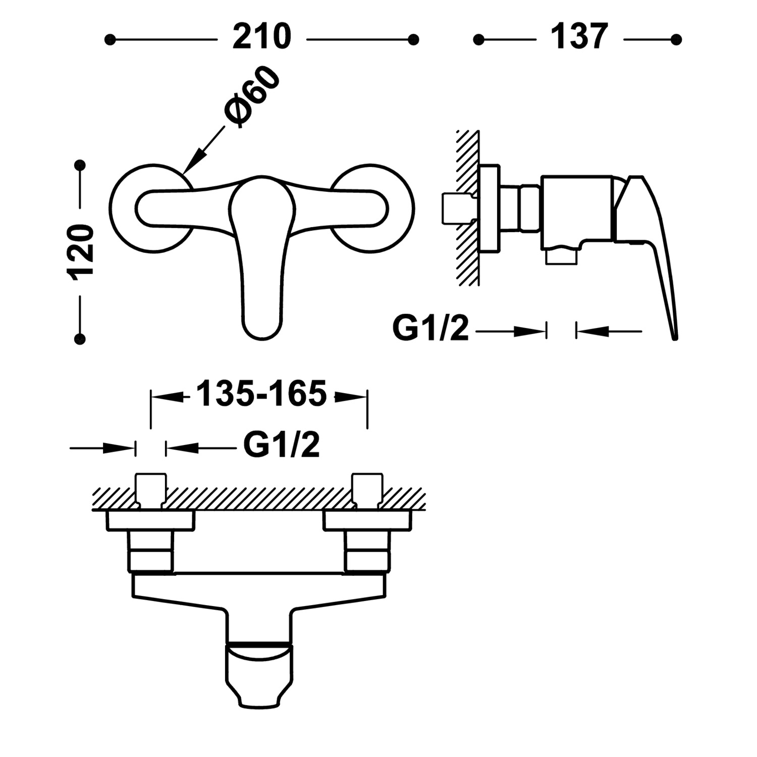 ОСНОВАНИЕ ПЛЮС настенный смеситель для душа с одной ручкой -21626710 TRES Base - Вид №1