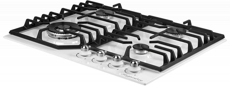 FS 601 W Silver Газ, классический стиль, ширина 60 см, 4 конфорки, электроподжиг,газ-контроль конфорок, чугунные решетки, цвет фурнитуры: серебро, цвет: белый Kuppersberg Santreyd  - Вид №1