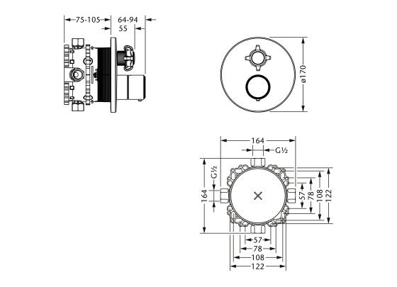 Термостат для душа скрытого монтажа ½" с запорным вентилем JOERGER Aphrodite 607.40.360.000 - Вид №1