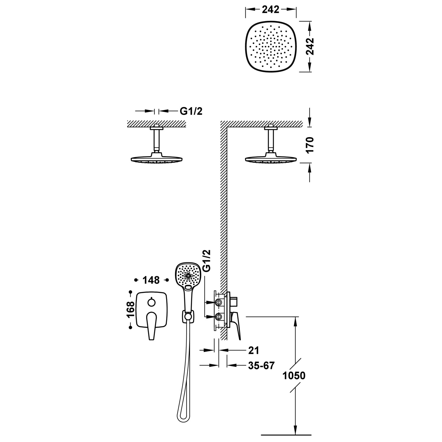 CANIGÓ PLUS Rapid-box 2-ходовой комплект скрытого смесителя для душа с одной ручкой -21828003 TRES Canigo - Вид №1
