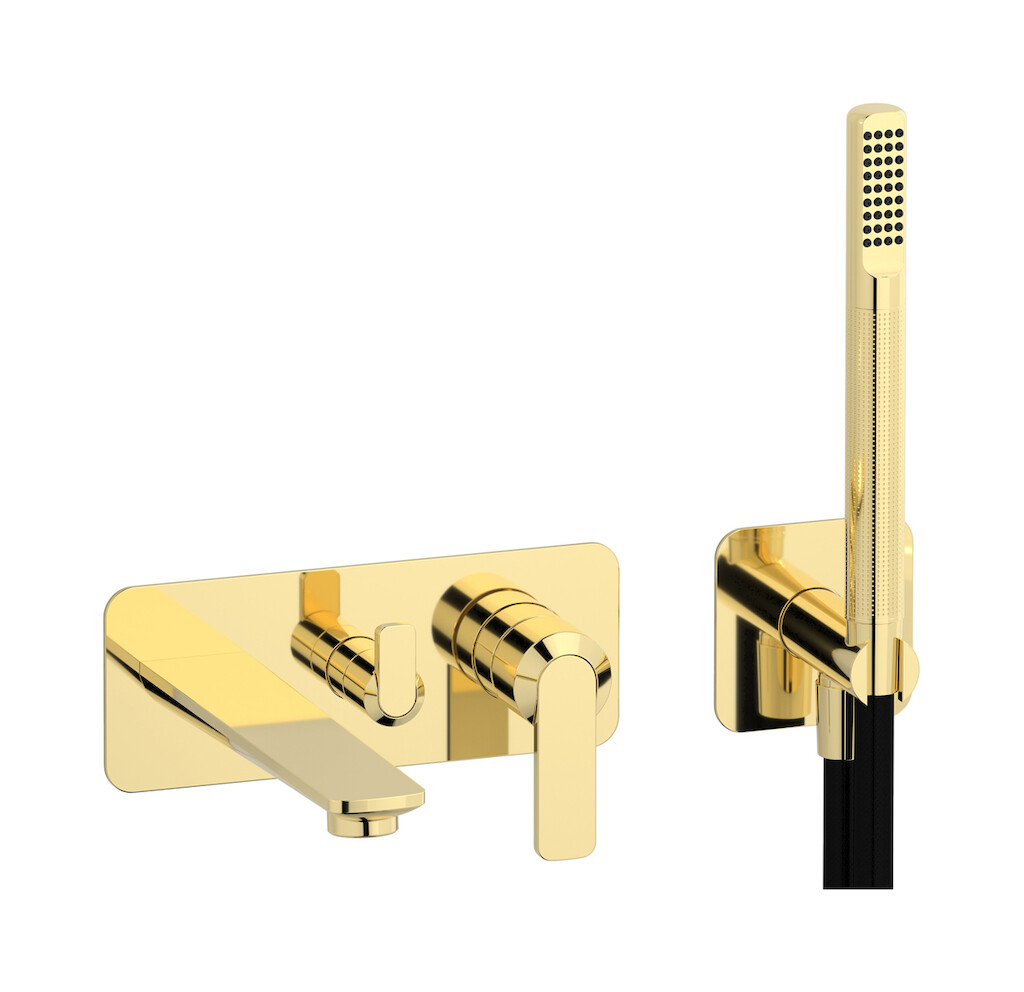 Настенный смеситель для ванны с изливом и отдельным душем WE ARE IB c6498ii Pale Gold C-67