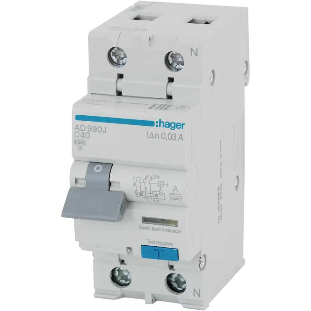 Дифференциальный автомат Hager AD990J 1P N C40 A 30 мА 6 кА A STLM-2135914