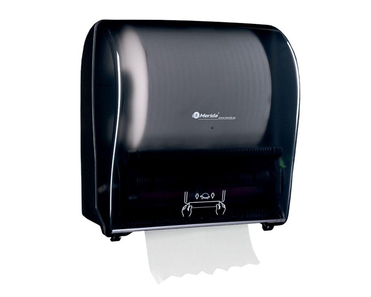 CJC303 Диспенсер для бумажных полотенец механический SOLID CUT AUTOMATIC MAXI, АБС-пластик, прозрачная темная лицевая сторона - глянцевая, полностью темная задняя - глянцевая Merida  - Вид №1