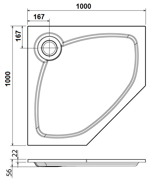 Поддон для душа CEZARES TRAY-S-P-100-56-W из искусственного мрамора  - Вид №1