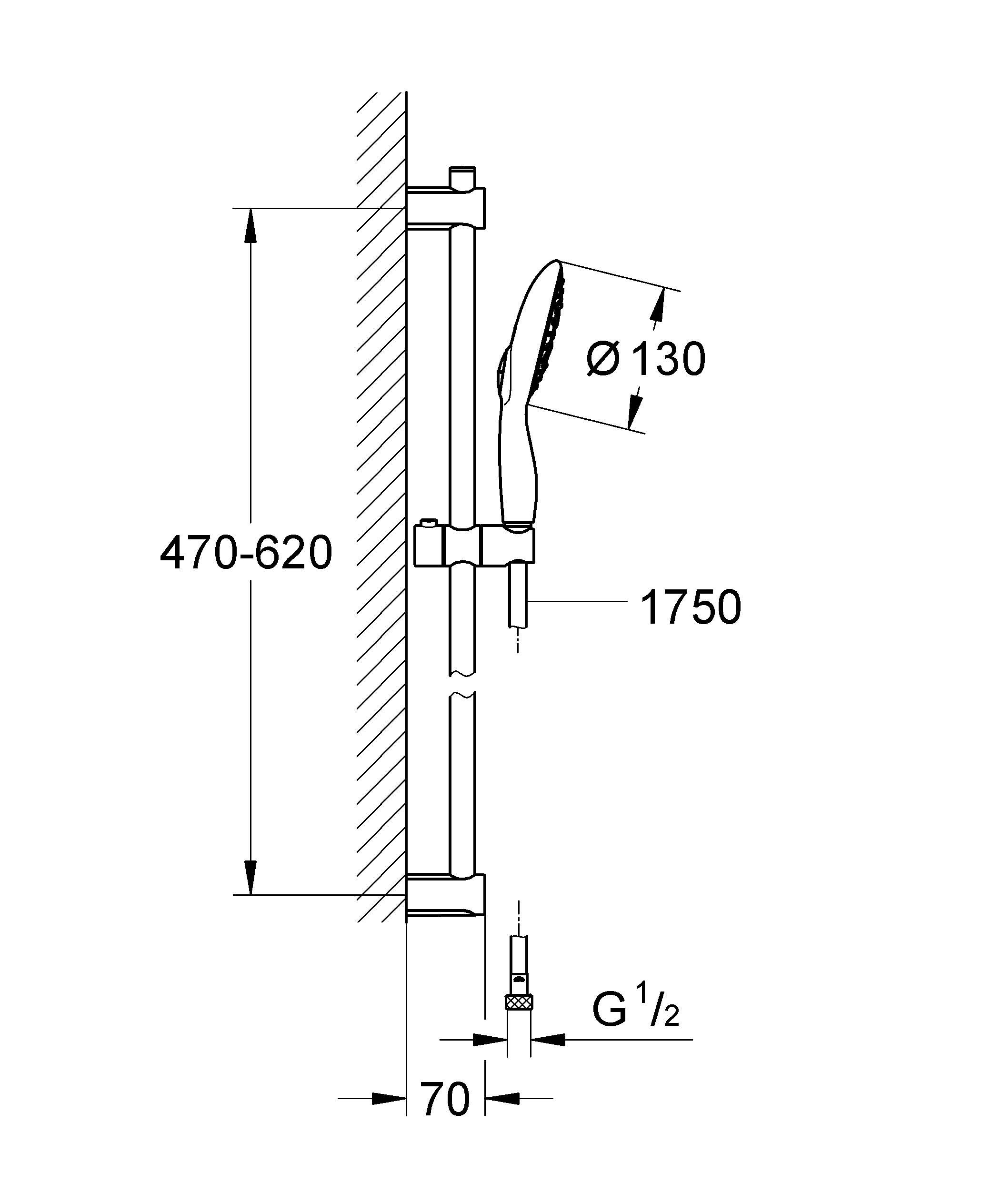 Душевой гарнитур GROHE Vitalio Rain NEW 130, душевая штанга 600 мм semi flexible (26112000) - Вид №1