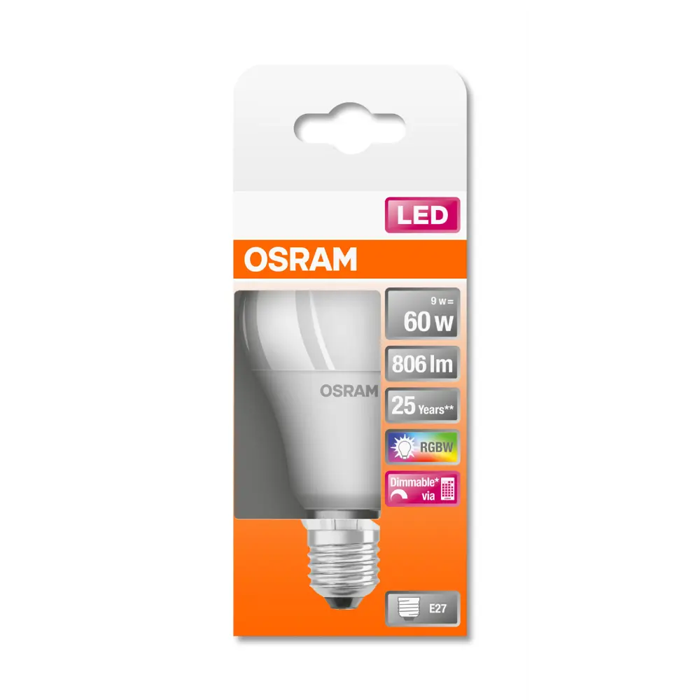 Лампа светодиодная Osram E27 220-240 В 9 Вт груша матовая 806 лм, регулируемый цвет света RGBW, для диммера, с пультом ДУ STLM-2076066 - Вид №5