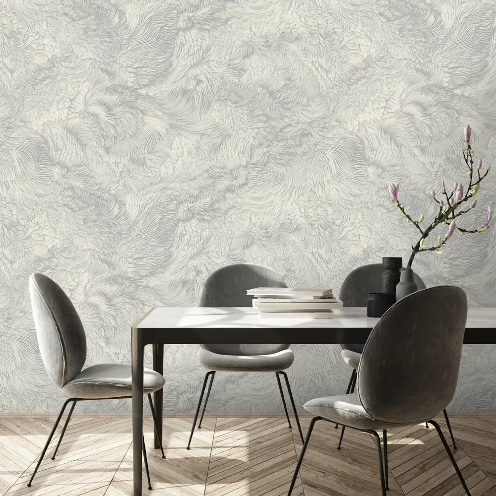 Monte Solaro Nika - флизелиновые обои с рисунком пера в серо-серебристой гамме 89423729 STLM-1571026 - Вид №3