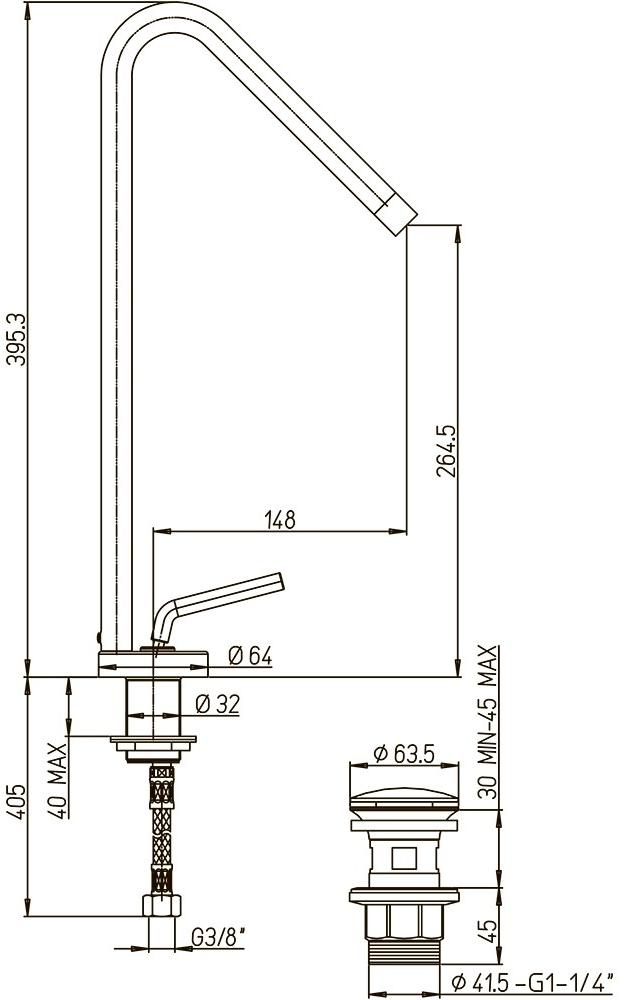 Paini Pixel 81CR211LLNEW смеситель для раковины с донным клапаном - Вид №5