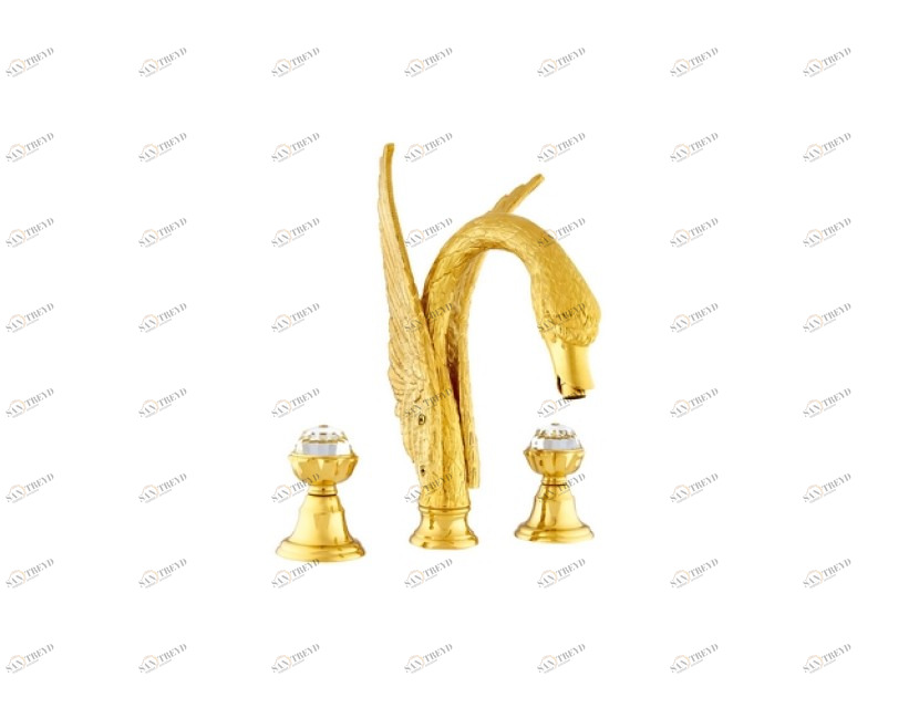 039251.A00.00 Раковина с тремя отверстиями и кристаллами swarovski swan series Золото 24К Mestre