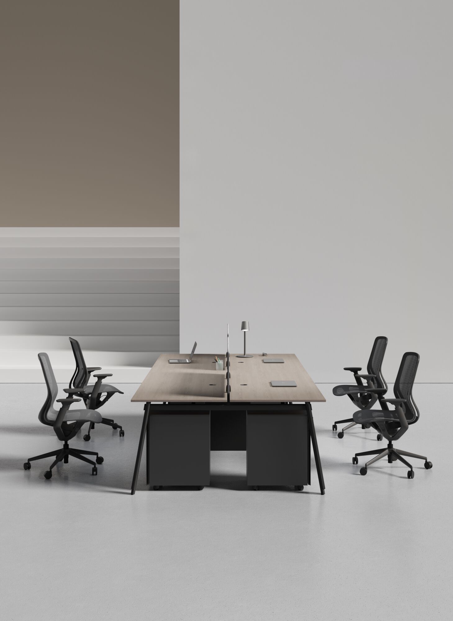 Многоуровневая рабочая станция из МДФ с звукопоглощающими перегородками WORKSPACE AVA 4 FACE TO FACE ARCH-00020434 - Вид №1