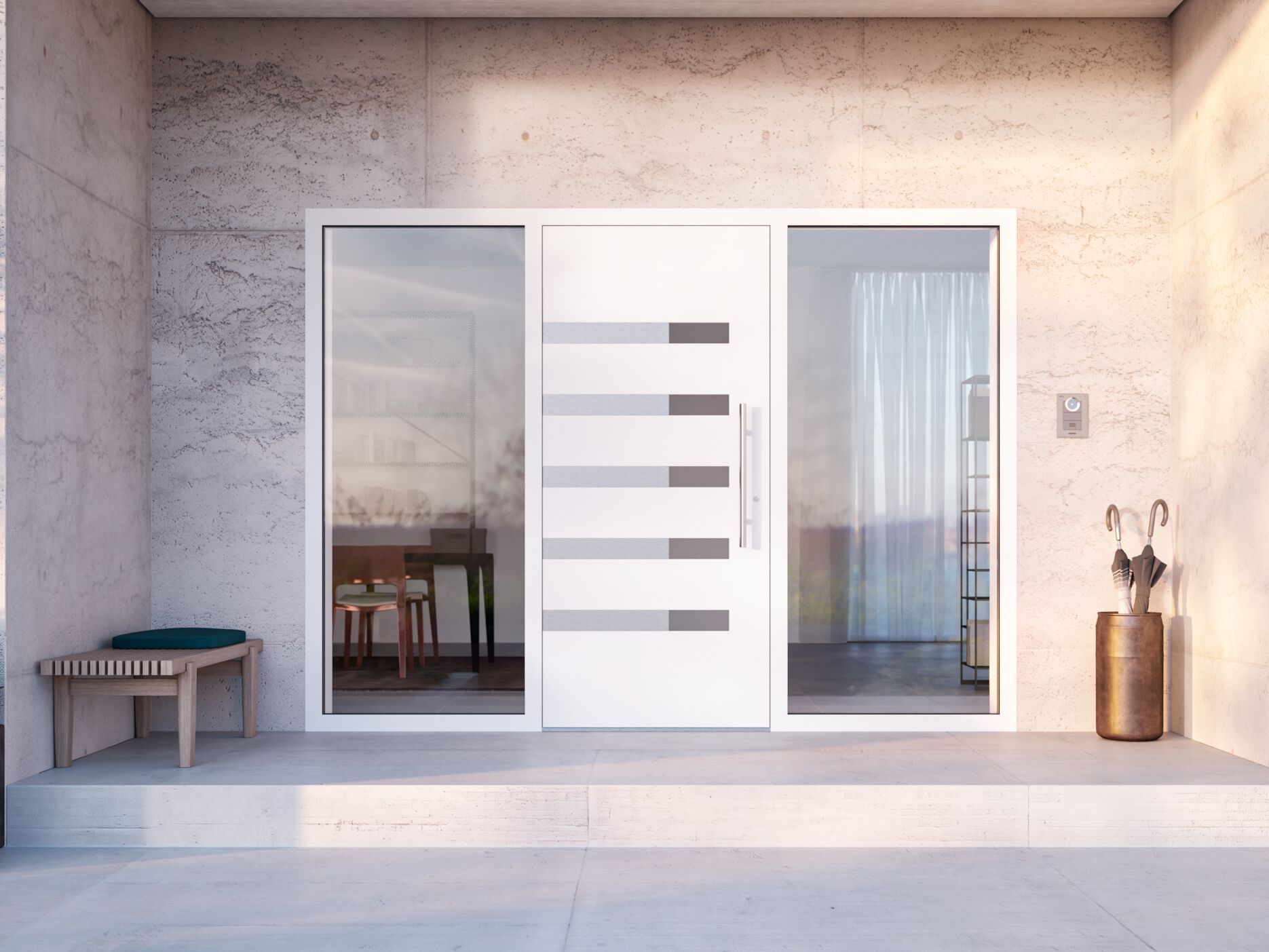 Алюминиевая входная дверь со стеклянными панелями WnD ATRIUM 75 - INOX ARCH-00152682 - Вид №1