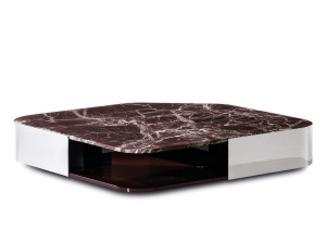 Журнальный столик из красного мрамора Levanto и нержавеющей стали с отсеком для хранения