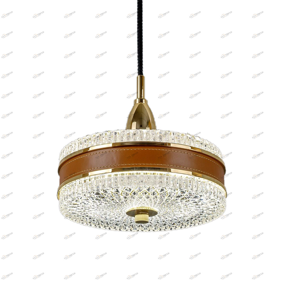 Люстра подвесная хрустальная с кожаными элементами D 22 см прозрачная Frezia Light 120135 FREZIA LIGHT ДИЗАЙНЕРСКИЕ 00-3953646 Золото;коричневый;прозрачный 
