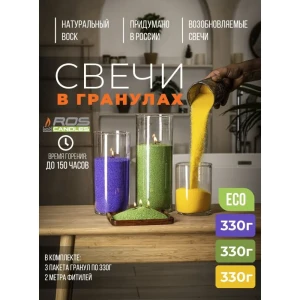 91545430 Набор для изготовления свечей Roscandles 3 цвета и фитиль 2 м цвет желтый зеленый фиолетовый STLM-0836580