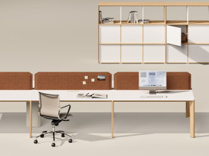 Прямоугольный секционный стол из ламината со звукопоглощающими перегородками