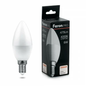 Лампа светодиодная Feron.PRO "Свеча" E14 6W 2700K OSRAM LED LB-1306 38044 FERON  00-3956722 Матовый